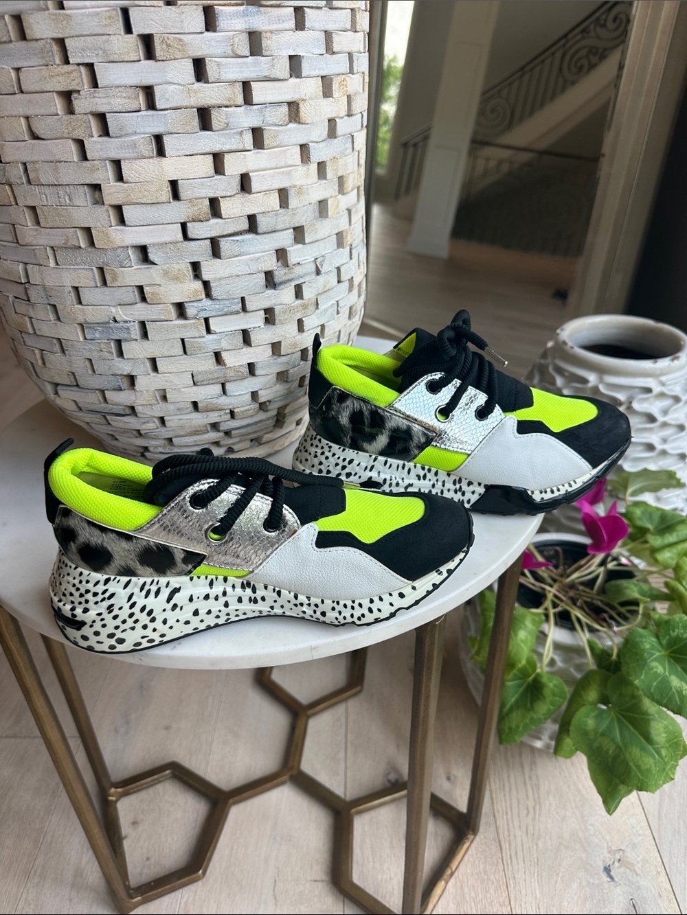 Steve Madden Neon Yellow, Black & White Kids Sneakers